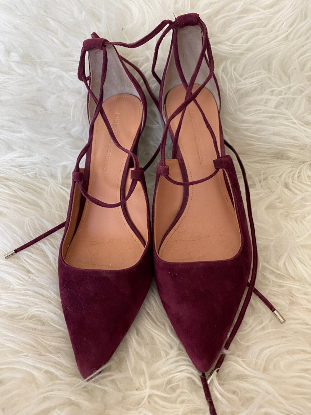 SIGERSON MORRISON Belle Lace Up Suede Wedges, Sz. 8, Burgundy Wine Maroon Red